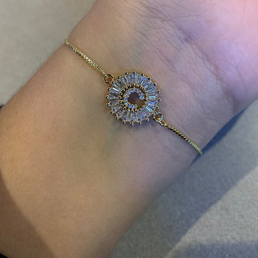 Initial C micro pave cubic zircon 18k gold plated letter charm bracelet